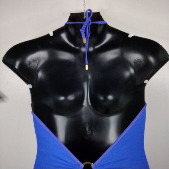 Venus Blue Mesh One Piece Size 4 Sexy Keyhole Plunge Swimwear Swimsuit Deep Back - Picture 7 of 13